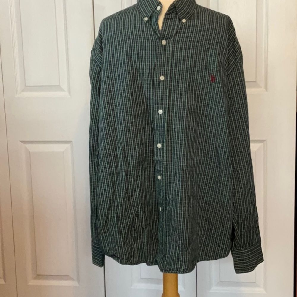 U.S. Polo Assn. Green Black Plaid‎ Button Down Shirt XL